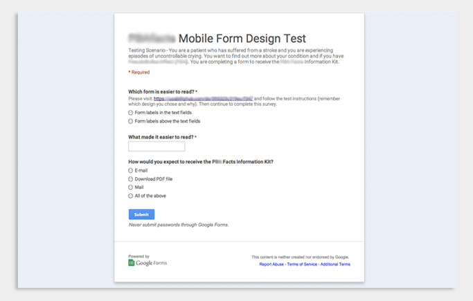 Survey created using Google Forms